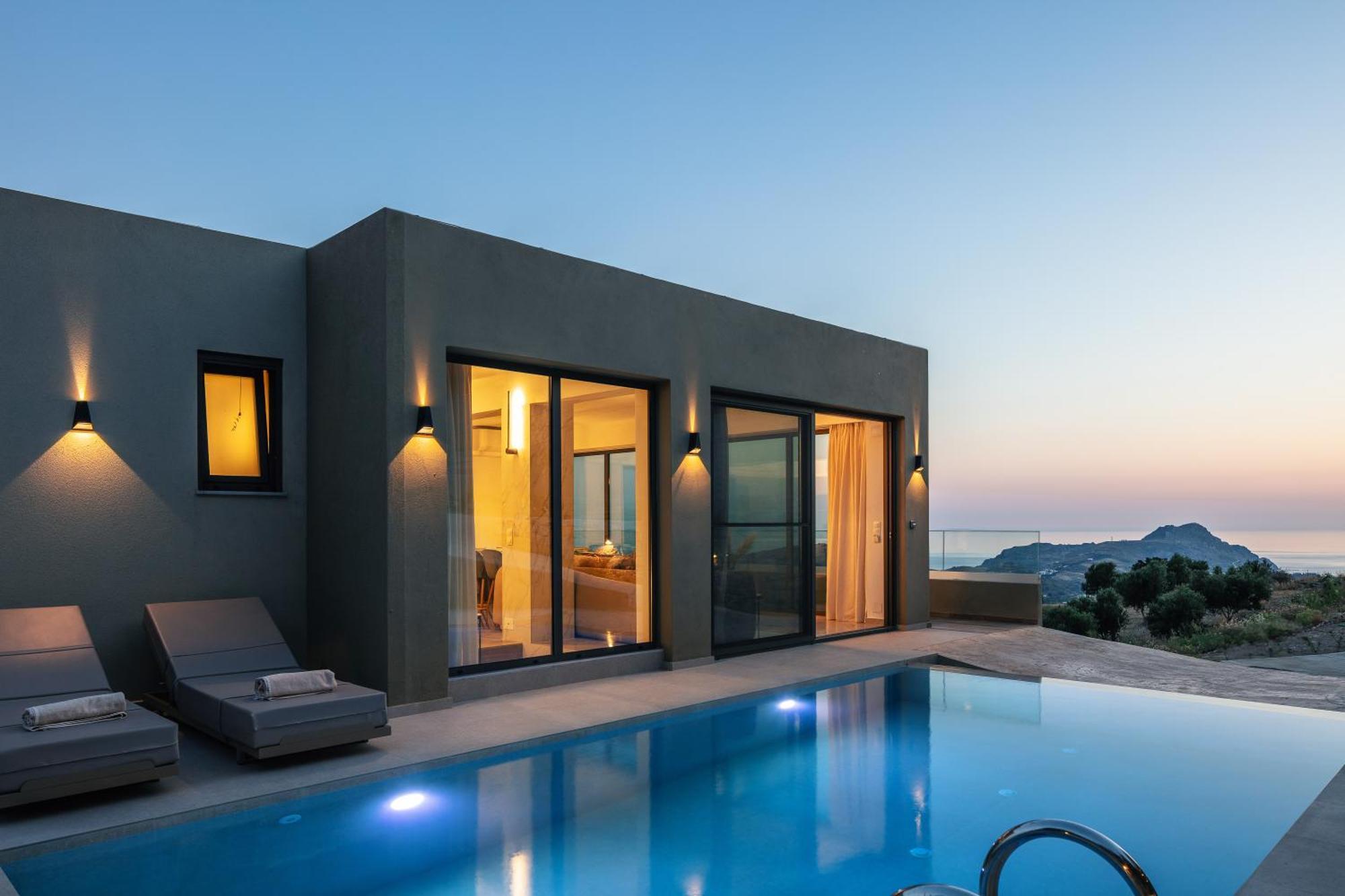 Sigma Villa, Private Swimming Pool Garden, Panoramic Sunset Rethymno